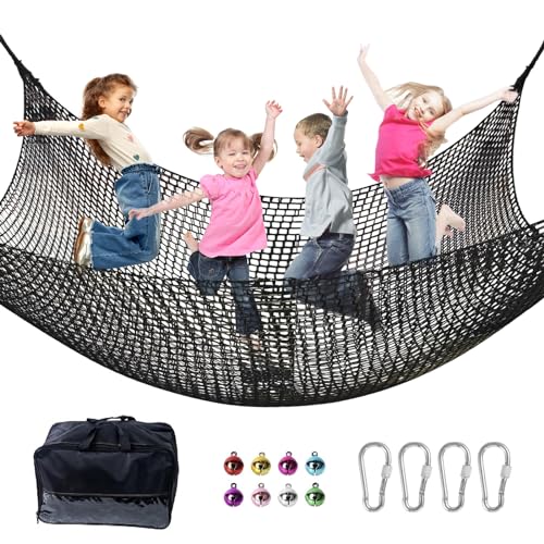 Climbing Net for Kids - 9.9FT x 6.6FT Double Layers Heavy Duty Playground Safety Net, Climbing Cargo Net for Tree House Tree Fort, Back Yard, Jungle Gyms, Monkey Bar Security Mesh（Black） - color: Black, size: 6.6' x 9.9'