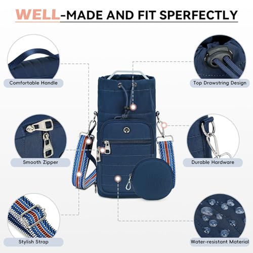 Water Bottle Carrier bag with Strap Phone Pocket for Walking, Hiking, Cycling - color: 3-Blue, size: 40oz-64oz
