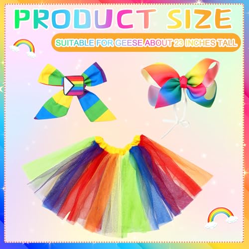 Abbylike Rainbow Porch Goose Outfit Pride Goose Outfit LGBTQ Lawn Geese Costume Clothes with Bow Headband and Tie Fits 23" Cement Geese Statue for Pride Month Outdoor Garden Yard Patio Art Decor - style: Halloween Rainbow