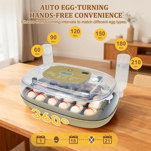 Gen III - 24 Egg Automatic Incubator, Stage-Based Adaptive Humidity with Auto-Refill, Stable Temp Control, Flexible Spacing, Adjustable Auto Turning & Lockdown, Custom Incubation Days, Candler, Alarm - size: 24 egg-green