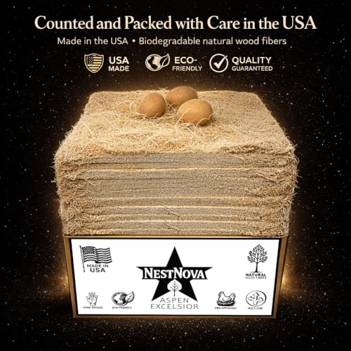 NestNova™ Aspen Nesting Pads for Chickens – 10 Pack 13x13 Excelsior Liners | USA-Grown Aspen, Cleaner Eggs, Kraft-Backed Coop Bedding for Laying Hens - 10 Pads - size: 10 Pads (1 Pack)