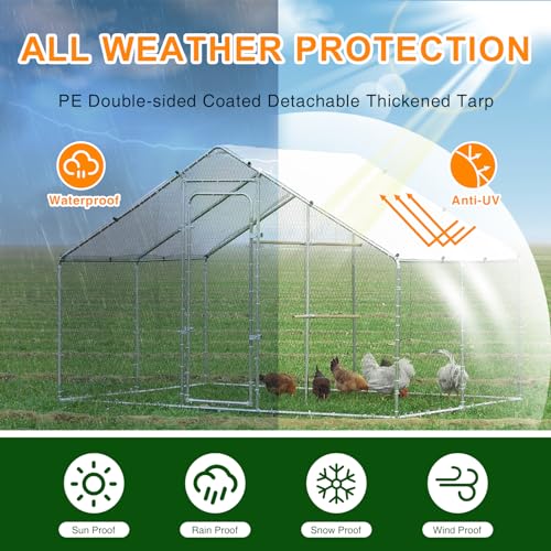 Large Metal Chicken Coop Heavy Duty Chicken Pens Outdoor with Top Walk in Poultry Cage Chicken Run Dog Kennel with Water Resident and Anti-UV Cover for Yard with Cover Duck Rabbit Cage - size: 117.6"L x 79.2"W x 79.2"H