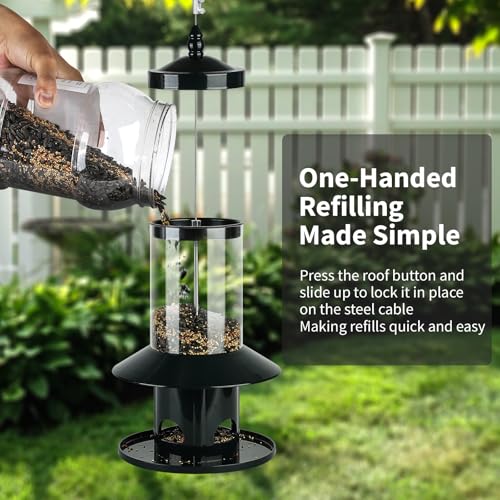 Squirrel Proof Bird Feeder - 360° Feeding Perch Tray for Outdoor Hanging Wild Bird Seeds, Dark Green. - color: 11"H Dark Green
