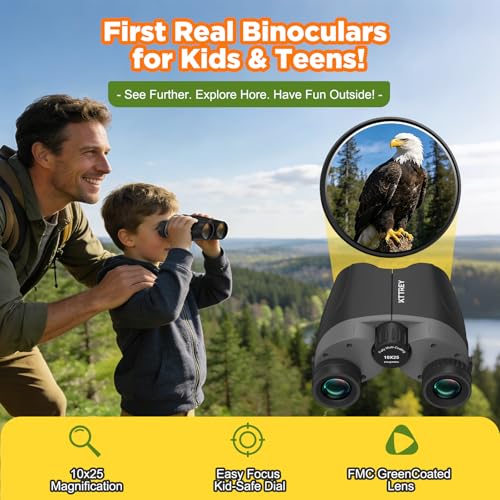 10x25 Compact Binoculars for Adults & Kids - High Power Mini Binoculars with BAK4 Prism & FMC Coating for Bird Watching, Hiking, Cruise Travel - Includes Carrying Case & Neck Strap