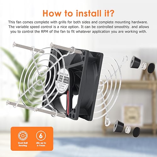 80mm Small Computer Fan with AC Plug, 110V 120V 220V 240V Fan with Speed Controller, Cooling for Gaming PC, Modem, Cabinet, Terrarium, Greenhouse