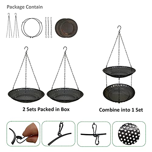 CQAIRIOU Premium Hanging Bird Feeder Tray(2 Set),Size 11.8” Large Platform Bird Feeder Metal Mesh Tray,Wild Bird Feeder for Outside Hanging Seed Platform,Combinable Style to Double Layer - size: 2 Sets Hanging Bird Feeder Tray