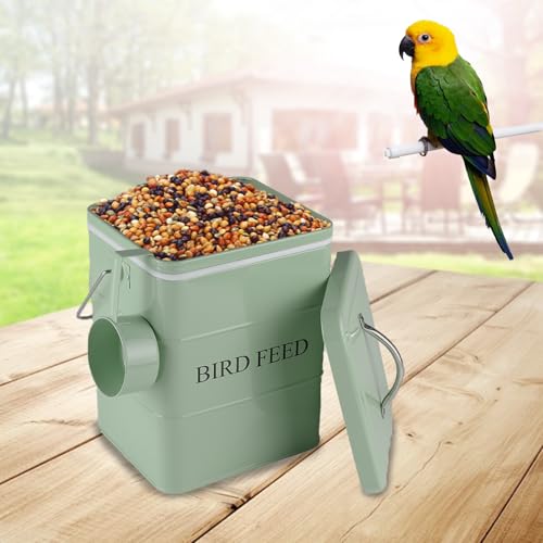 Morezi Bird seed and feed storage tin with lid Included Green-coated Metal Tight Fitting Lids - storage canister tins - color: Dark Green