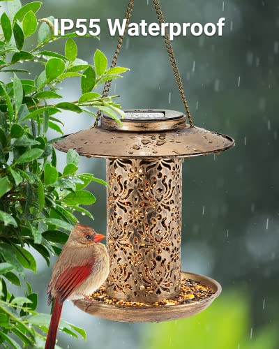 SWEETFULL Solar Bird Feeder for Outdoors Hanging, Metal Wild Bird Feeder for Cardinals Solar Garden Lantern with S Hook as Gift Ideas for Bird Lovers (2LBs Heavy Duty Weather Resistance birdfeeders) - size: 8"x8"