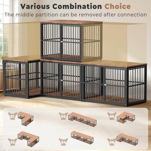 Lyromix 43'' XL Dog Crate Furniture with 3 Doors for Medium to Large Dogs | Wooden Kennel End Table, Heavy Duty Indoor Cage for Golden Retriever Labrador, Multiple Units Can be Combined, Rustic Brown - color: Brown, size: 43.3"L x 29.9"W x 33.1"H