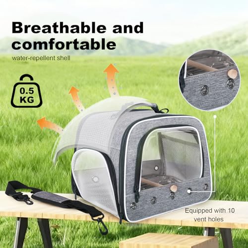 Large Bird Carrier Cage, Portable Travel Carrier Bag with Standing Perches Metal Tray and Grate (Grey, Large Carrier) - color: Grey