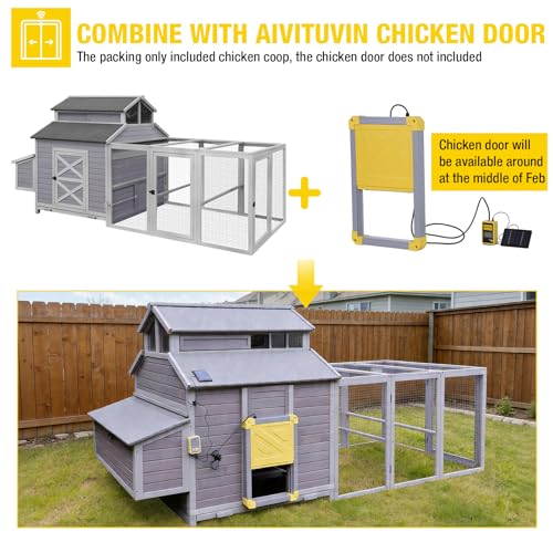 Aivituvin Chicken Coop Large 115" Wooden Chicken House with Run for 8-10 Chickens, Duck House Outdoor Poultry Cage with Nesting Box, Removable Tray, Waterproof Roof, Secure Hen House - size: 115.0"L x 54.0"W x 56.0"H
