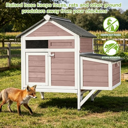 GUTINNEEN Chicken Coop for 2-3 Chickens, Outdoor Wooden Hen House with Nesting Box, Waterproof Roof, Predator-Proof Latch, Pull-Out Tray, Easy Clean Backyard Coop-Brown - size: 40.9"L x 27.4"W x 38.6"H