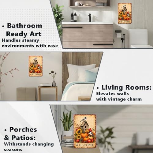 Thanksgiving Birdhouse Chickadee Sunflower Pumpkin Tin Sign Vintage Fall Wall Decor for Kitchen Dining Room Living Room Porch Entryway and Farmhouse Home Decor 12 * 8In - color: Vintage Thanksgiving Tin Sign 13, size: 20X30cm(12*8in)