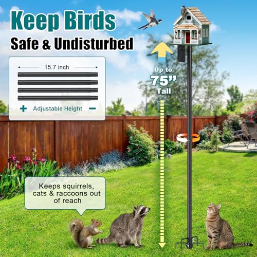 Heavy Duty Bird Feeder Pole - 75" Adjustable Birdhouse Stand Outdoor, Anti-Tip Stakes & Stable Mount for Smart Camera Birdfeeder,Bluebird House, Bird Buddy, Birdfy - size: 75 inch
