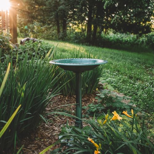 Backyard Expressions Outdoor Garden Bird Bath - Green - Weather Resistant Polyresin - 27 Inch - color: Green