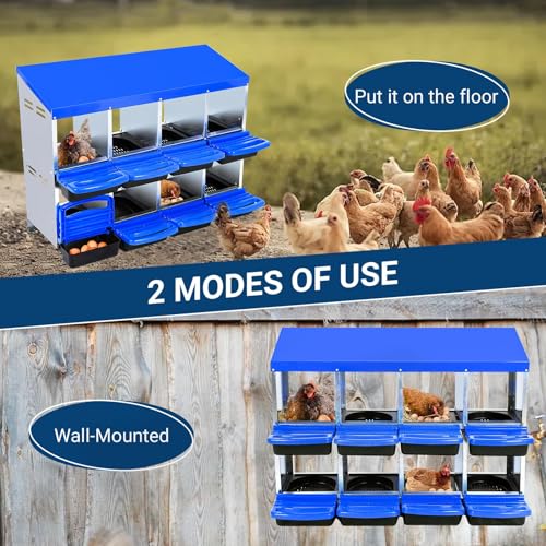 Chicken Nesting Box，Blue 8 Hole Chicken Laying Box, Tray for Easy Egg Collection, Large Holes for Ventilation, Suitable for Chickens & Ducks - color: Blue, size: 8 Holes