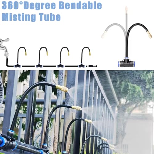 49.21Ft Drip Irrigation Kit System, 360° Bendable Garden Irrigation System | Adjustable Automatic Watering Misting System with 15 Nozzles for Greenhouse, Yard, Lawn, Plant , 5/16" Tubing - size: 49.21Ft