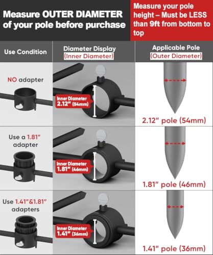 Pole Stabilizer Stand Applies to 1.41"/1.81”/2.12” Poles with 2 Adjustable Adapters, Outdoor Bird Feeder Pole Base, In-Ground Umbrella Stand Anchor Support, Black, 1 Pack - size: L-Upgraded