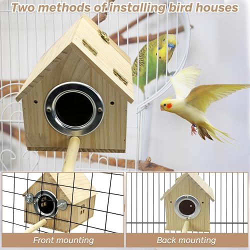 PINVNBY Parakeet Nesting Box Wooden Bird House for Cage Parrot Breeding Mating Box for Lovebirds CockatielFinch Cockatoo Canary and Small and Medium-Sized Birds (L: 7.91 * 6.81 * 6.69 inch) - size: Wood House Shape,L: 7.91*6.81*6.69 inch