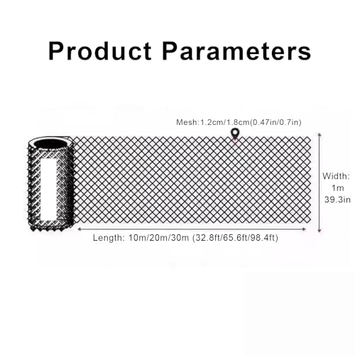 39.3IN x 65.6FT Garden Plastic Wire Mesh Fencing, Black Plastic Safety Fence Roll Poultry Breeding Netting Balcony Protection Net for Gardening Animal Pet Vegetable(Size:39.3INx65.6FT-Mesh 0.7IN) - size: 39.3INx65.6FT-Mesh 0.7IN