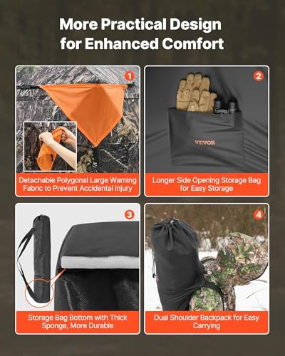 VEVOR Hunting Blind，See Through Ground Blinds with Carrying Bag, 360 Degree Portable Camouflage Tent，Durable Concealed Shelter with Silent Side Door and Window, for Turkey and Deer - size: Horizontal Windows-55.5 x 55.5 x 66.9"