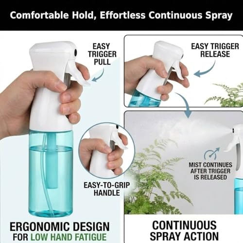 VIGOR PATH Continuous Mist Blue Spray Bottle 200ml Fine Mist for Hair | Ultra Fine Atomizer Leak Proof Ergonomic Construction 360 Refillable - color: BLUE