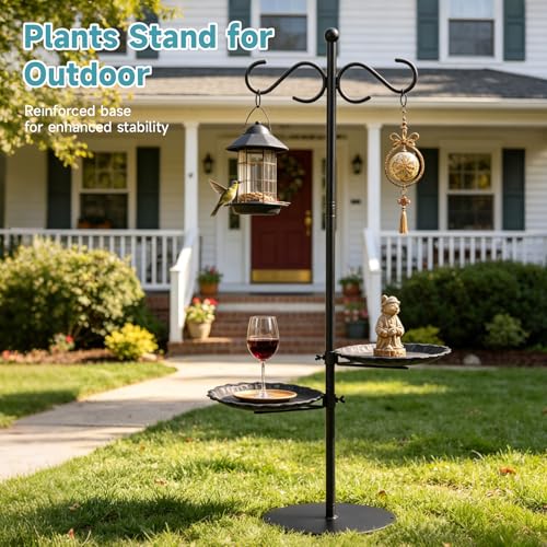 74" Shepherd's Hook Stand Plant，Wind Chime Hanger Stand, Bird Feeder,Waterproof Metal & Adjustable-Height Standing Pole Holder for Lantern and Wreath, Indoor & Outdoor
