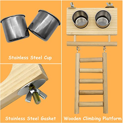 Tfwadmx Bird Food Stainless Steel Cups Wooden Perch Stand Hanging Feeder Bowls Feeding and Watering Supplies for Parakeets Conures Cockatiels Budgie Parrot - size: Style 1
