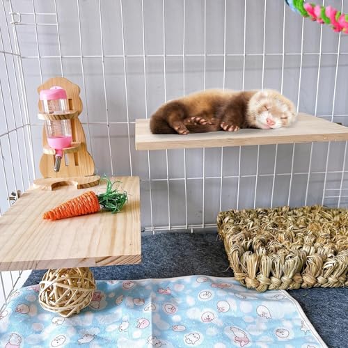 2PCS Chinchilla Wooden Platform Ledge 13 × 8 ’’ Large Bird Perch Stand Shelf Platform for Ferret Bunny Guinea Pig Conure Hamster Parrot Macaw Cockatiel - size: 13×7.9''
