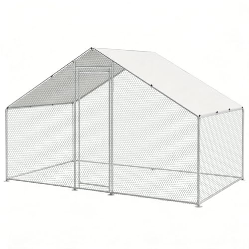 Metal Chicken Coop, 9.9 x 6.6 x 6.6 FT Large Walk-in Chicken Runs | with Cover, Spire Roof Hen House Enclosure with Security Lock, Outdoor Duck Rabbit Cage Poultry Pen for Backyard, Farm, Yard