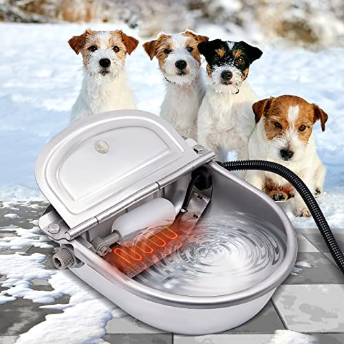 MINYULUA Heated Automatic Water Bowl Stainless Steel for Dogs Horse | Heated Water Bowl, Pet Thermal-Bowl, Constant Temperature Dispenser, Chew-Resistant, Save Effort and Time, Easy to Install