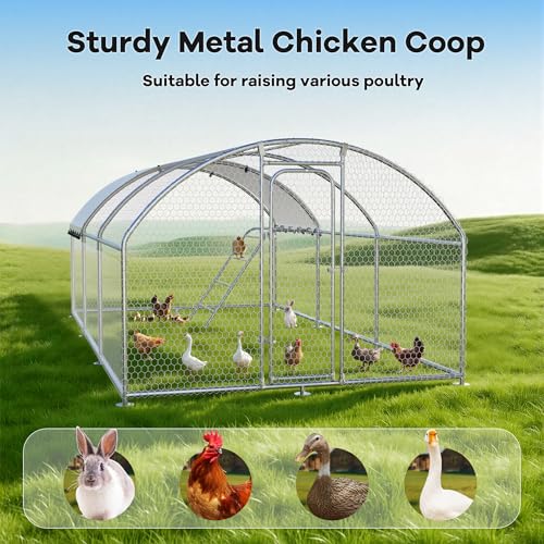 10 x 19.7 x 6.4 FT Metal Chicken Run, Chicken Coop with Cover | Reinforced frame, Walk-in Chicken Coop, Waterproof Cover, Side Hardware Cloth, Roosting Perch, Backyard & Farm Use - size: 236.3"L x 118.2"W x 77.6"H