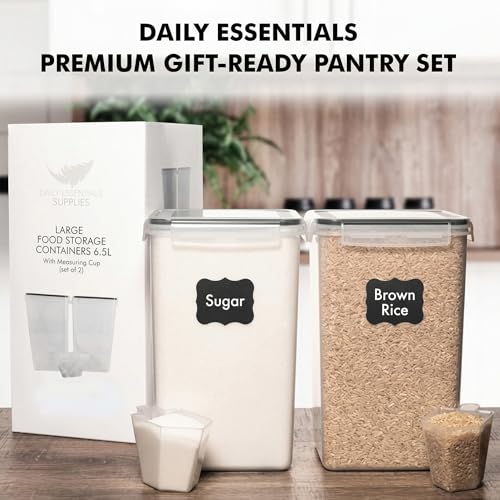 2 PC [7 Qt / 6.5L / 220 Oz] Large Food Storage Containers with Lids Airtight - BPA Free Clear Plastic Kitchen and Pantry Storage Containers for Cereal, Flour, Sugar, Rice - color: Black - 2 Pack