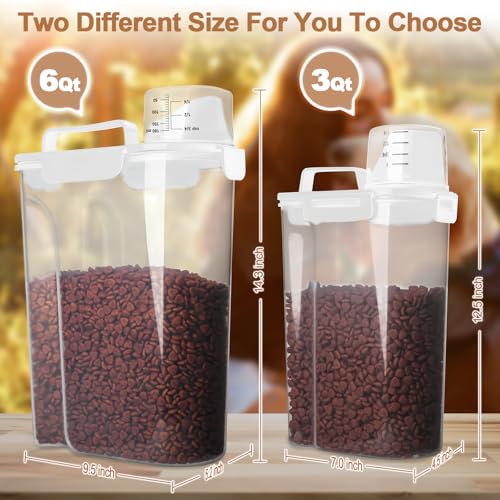 TIOVERY Dog Food Storage Container, 5-7 Lbs Airtight Pet Food Container, Cat food Container Dispenser with Portable Handle, Pouring Spout, Measuring Cup and a Collapsible bowl for Dogs Cats White/6Qt - color: White 6Qt