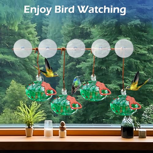 Pozfun Set of 3 Hummingbird Feeders for Outdoors Hanging,Hand-Blown Glass Hummingbird Feeder with Silicone Feeding Perch,Never Leak,Gardening Gifts for Woman Man(Red) - color: Dotted Green