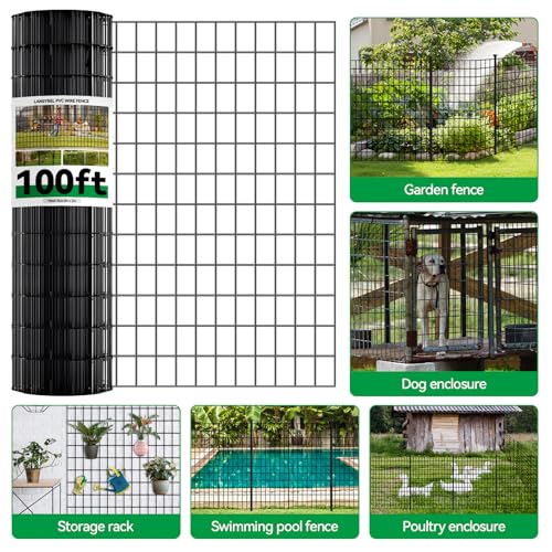 Welded Wire Fence, 100t(L) x 36inch(H) PVC Anti-Rust Coated Wire Mesh, 2 Inch x 3 Inch 16GA Garden Edging Border, Roll Metal Animal Barrier for Yard Vegetable Plant Protection Poultry Netting - size: 100ft(L) x 36inch(H)