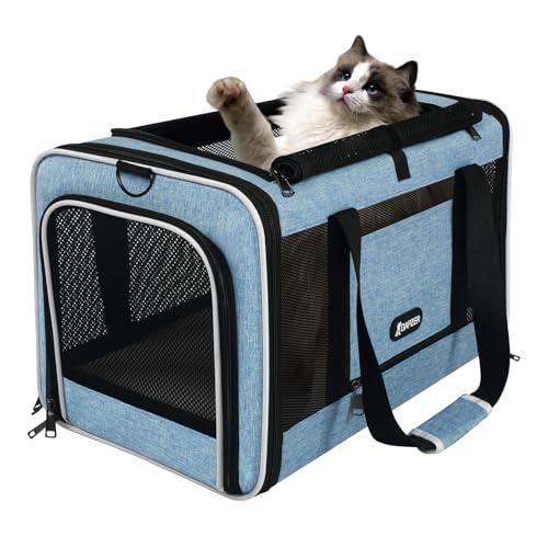 GAPZER Cat Carrier 18 x 11 x 11 Top Loading Soft Pet Travel Bag Over 15lbs | Portable Small Dog Puppy Car Travel Crate 10 lbs, Chihuahua Kennel Carry Case, Kitty Cloth Cage Medium Cat Under 25 lbs Blue - color: Blue