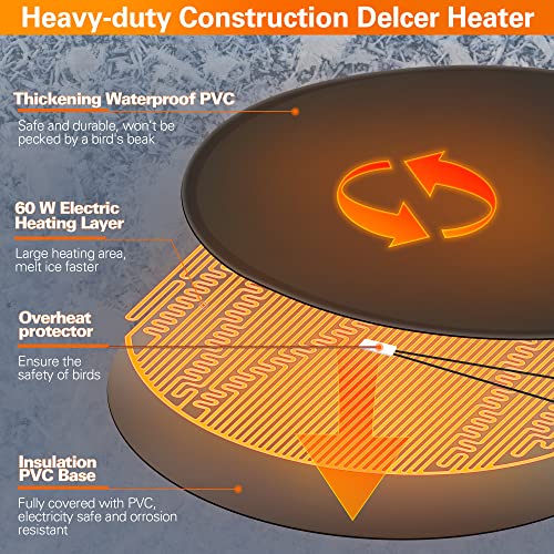 Dreyoo Bird Bath De Icer, 60w Submergible De Icer, Thermostatic Controlled Winter Water Heater Deicer for Bird, Chicken, Duck, Farm Trough, Design Patent Product (1 Pack)