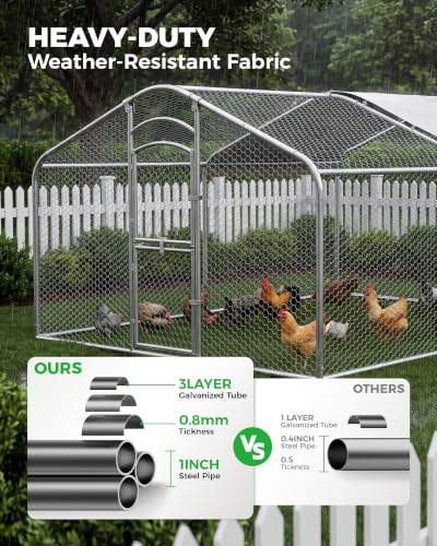 Large Metal Chicken Coop with Run, Walk-in Chicken Run for Yard with Waterproof & Anti-UV Cover, Spire Roof Outdoor Poultry Cage for Chickens Ducks Rabbits Backyard Farm