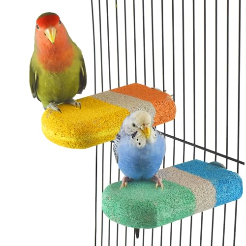 2pcs Bird Beak Grinding Calcium Stone Perch Parakeet Chewing Toy Lava Stand | Cockatiel Chicken Foot Claws Nail Trimmer,Parrot Cage Platform,Volcanic Rock Mineral Block,Small Medium Budgies Conures Rats