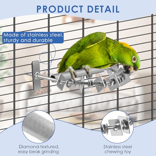 DBNESS Bird Perch - 304 Stainless Steel Parrot Perches for Cage with Beak & Claw Trimming Grinding Surface, Parrot Chewing Toy for Macaws African Greys Amazon Parrots