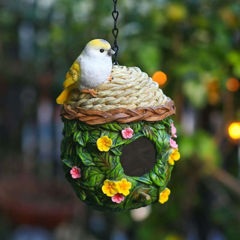 Bird Houses for Outside, with Hanging Chain, Nest-Shaped Resin Waterproof | Practical Birdhouses for Outdoors, Decorative Bird Cage, Garden Decor for Hummingbird, Bluebird, Cardinal and Other Bird - style: Nest