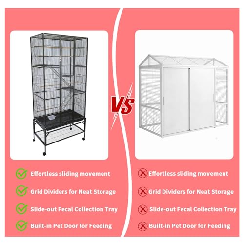 Wrought Iron Flight Cage Large Rolling Parrot Cage with Divided Breeding Function for Parrot Turtledove Oriole Cuckoo Budgie Parrotlet Comes with Slide Out Tray Lockable Door 4 Wooden Perches