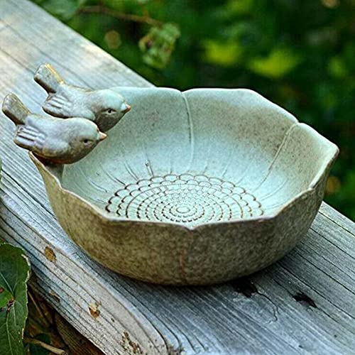 Small Ceramic Birdbath Bowl, 5.9 Inches Wild Bird Feeder Food Holder Container Bird Feeding Tray for Outside Bee Water Bath Outdoor Garden Decor