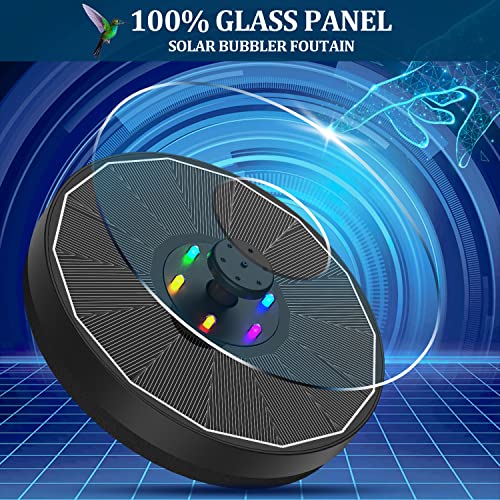 Solar Fountain New, 3.5W Solar Bird Bath Fountains with Glass Panel, 2200 Battery, Hummingbird Water Features with Color LED Lights, 8 Spray Modes & 4 Fixed Pipes for Garden, Pool, Pond - color: Black