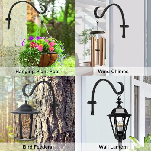 12 Inch Heavy Duty Plant Hanger Wall Hook 6 Pack - Black Iron Hanging Plant Bracket Holds 44 lbs - Rust Resistant Indoor Outdoor Hooks for Bird Feeders Lanterns Wind Chimes Hanging Baskets with Screws - size: 6 Pieces