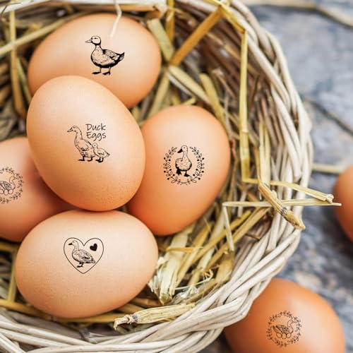 AHANDMAKER 5 Styles Duck Egg Stamp Duck Pattern Wooden Egg Stamps Decorative Farm Label Stamps for Egg Famers and Owners Rustic DIY Crafts Card Making Planner Decal Gift(No Ink Include) - style: Animal