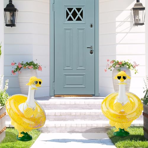 Hawaiian Goose Outfit Summer Porch Goose Outfits Bikini Clothes for 23" 17" Cement Plastic Goose Cute Duck Costume for Outdoor Garden Yard Decor(6PCS) - style: Hawaiian