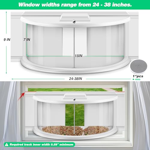 Window Bird Feeders for Viewing Inside House, 180° Clear View, Stable & Durable, Easy to Install and Feed, Windproof Baffle, No Gaps, for 24-38 Inch Windows