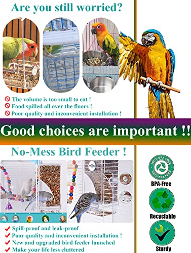 Kenond No Mess Bird Feeder Water Dispenser Set, Automatic Bird Feeder | Parrot Cage Accessories, Acrylic Parakeet Seed Food Drinker for Cockatiel, Squirrel, Finch, Lovebirds, Budgies, Canary